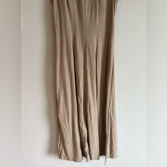 Vintage The Limited Raw Silk Long Slit Button Up Dress Tan Khaiki XS - Picture 4 of 12
